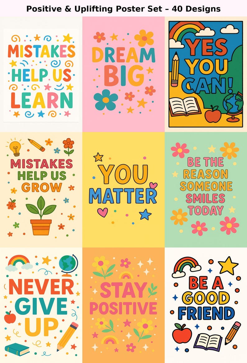 Motivational Classroom Posters: Growth Mindset, Affirmations (PDF