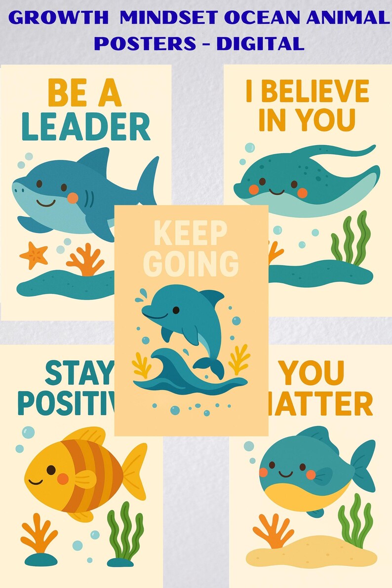 Growth Mindset Ocean Animal Posters: Classroom SEL Decor (digital ...