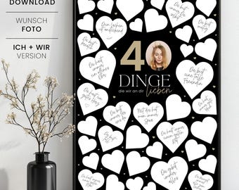 40 Dinge, die wir an dir lieben Poster, personalisierbares Geschenk zum 40. Geburtstag, 40 Gründe warum wir dich lieben, Sofortdownload