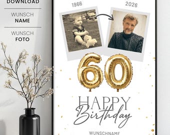 Fotogeschenk zum 60. Geburtstag, 60. Geburtstag Foto Collage Vorlage, personalisiertes 60. Geburtstag Geschenk mit Foto und Wunschname