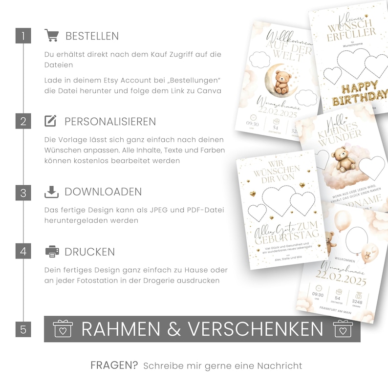 May include: A collection of printable baby announcement and birthday cards with soft, neutral colors. Designs include teddy bears, clouds, and hearts. Text includes "Welcome to the World", "Happy Birthday", and "Little Miracle".