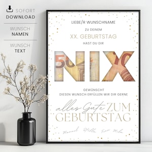 Geldgeschenk "NIX" zum Geburtstag Vorlage zum Selbstausdrucken, Kreative Geschenkidee "Du wolltest doch NIX", Last Minute Geschenk