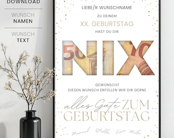 Geldgeschenk "NIX" zum Geburtstag Vorlage zum Selbstausdrucken, Kreative Geschenkidee "Du wolltest doch NIX", Last Minute Geschenk