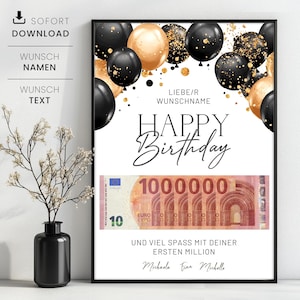 Geldgeschenk Deine erste Million zum Geburtstag, Personalisiertes Geldgeschenk, Last-Minute Geburtstagsgeschenk zum Selbstdrucken