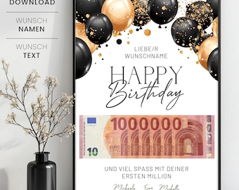 Geldgeschenk Deine erste Million zum Geburtstag, Personalisiertes Geldgeschenk, Last-Minute Geburtstagsgeschenk zum Selbstdrucken