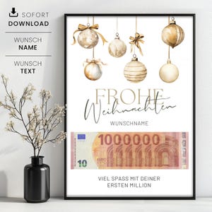 Geldgeschenk erste Million zu Weihnachten, Personalisierbares Geldgeschenk Weihnachten, Weihnachtsgeschenk Geld verpacken, Sofortdownload