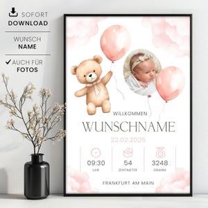 Personalized birth board, money gift for birth, template for self-printing, gift idea for birth, instant download