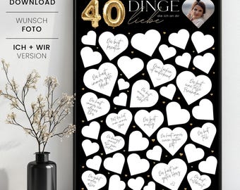40 Dinge, die wir an dir lieben Poster, personalisierbares Geschenk zum 40. Geburtstag, 40 Gründe warum wir dich lieben, Sofortdownload