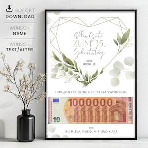Presente em dinheiro Seu primeiro milhão de aniversário, Presente em dinheiro personalizado, Presente de aniversário de última hora para imprimir você mesmo