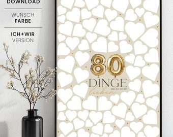 80 Dinge die wir an dir lieben, personalisierbares Geschenk zum 80. Geburtstag mit persönlichen Wünschen