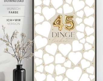45 Dinge, die wir an dir lieben Poster, personalisierbares Geschenk zum 45. Geburtstag, 45 Gründe warum wir dich lieben, Sofortdownload