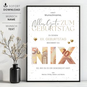 Geldgeschenk "NIX" zum Geburtstag Vorlage zum Selbstausdrucken, Kreative Geschenkidee "Du wolltest doch NIX", Last Minute Geschenk