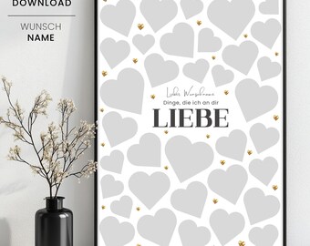 Dinge, die ich an dir liebe Geschenk für Verliebte, Liebesbotschaften, Gründe Warum ich dich liebe, Geschenkidee Jahrestag, Valentinstag