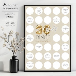 30 Wünsche zum Geburtstag, Geschenk zum Ausdrucken 30 Dinge, die wir dir wünschen, Gästebuch Vorlage 30. Geburtstag, Sofortdownload