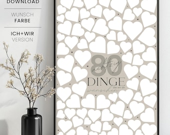 80 Dinge, die wir dir wünschen, personalisierbares Geschenk zum 80. Geburtstag, Gästeposter zum 80. Geburtstag, Sofortdownload