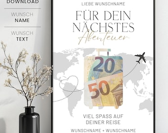 Geldgeschenk Reise, für dein nächstes Abenteuer, personalisiertes Geldgeschenk, Reise, Reisegutschein, Last Minute Geschenkidee