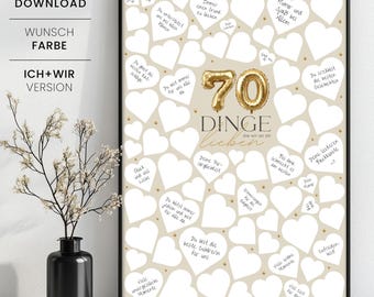 70 Dinge, die wir an dir lieben Geschenk zum Ausdrucken, 70 Wünsche zum Geburtstag Poster zum Verschenken, Sofortdownload
