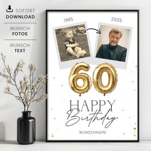 Photo gift for 60th birthday, 60th birthday photo collage template, personalized 60th birthday gift with photo and desired name