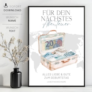 Geldgeschenk zum Geburtstag, Reisekasse, für dein nächstes Abenteuer, personalisiertes Geldgeschenk zum Geburtstag, Reise, Reisegutschein