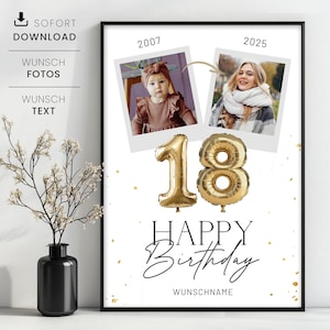 Regalo con foto para cumpleaños número 18, plantilla de collage de fotos para cumpleaños número 18, regalo personalizado para cumpleaños número 18 con foto y nombre deseado