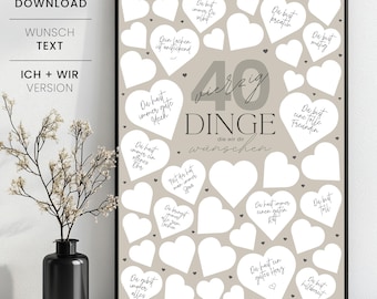40 Dinge, die wir dir wünschen, personalisierbares Geschenk zum 40. Geburtstag, Gästeposter zum 40. Geburtstag, Sofortdownload