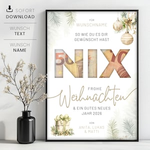 Geldgeschenk NIX Weihnachtsgeschenk, Personalisierbares Geldgeschenk Weihnachten, Du wolltest doch NIX, Last Minute Geschenk, Sofortdownload