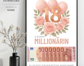 Geldgeschenk zum 18. Geburtstag Deine erste Million, 18. Geburtstag Geschenk Vorlage, personalisiertes Geschenk mit Wunschname, 18