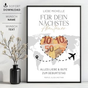 Geldgeschenk Reisekasse zum Geburtstag, personalisiertes Geldgeschenk zum Geburtstag, Reise, Reisegutschein, für dein nächstes Abenteuer