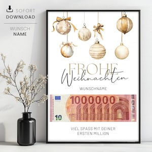 Geldgeschenk erste Million zu Weihnachten, Personalisierbares Geldgeschenk Weihnachten, Weihnachtsgeschenk Geld verpacken, Sofortdownload
