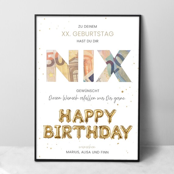 NIX Geschenk - 3D Buchstaben Geldgeschenk Zum Geburtstag