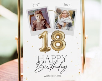 Fotogeschenk zum 18. Geburtstag, 18. Geburtstag Foto Collage Vorlage, personalisiertes 18. Geburtstag Geschenk mit Foto und Wunschname