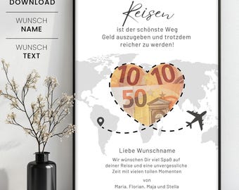 Cash gift travel, for your next adventure, personalized cash gift for a trip around the world, au pair year, travel voucher