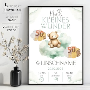 Carta natal personalizable, anuncio de nacimiento, regalo de dinero para el nacimiento, plantilla para imprimir usted mismo, idea de regalo creativo para el nacimiento