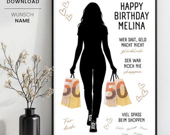 Personalisiertes Geldgeschenk Geburtstag Shopping Gutschein, Kreative Geschenkidee Geld zum Geburtstag schenken zum Ausdrucken