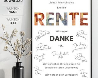 Abschiedsgeschenk Rente für Kollege oder Kollegin, Geldgeschenk für Ruhestand, Geschenk zum Renteneintritt, Sofortdownload