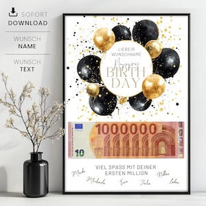 Geldgeschenk Deine erste Million zum Geburtstag, Personalisiertes Geldgeschenk, Last-Minute Geburtstagsgeschenk zum Selbstdrucken