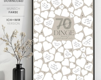 70 Dinge, die wir dir wünschen, 70 Wünsche zum Geburtstag Poster zum Ausdrucken, personalisierbares Geschenk zum 70. Geburtstag, Download