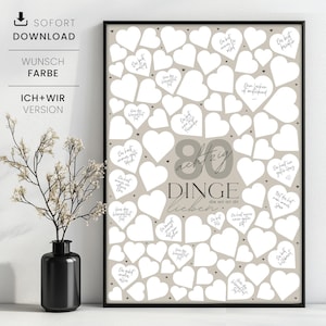 80 Dinge, die wir dir wünschen, personalisierbares Geschenk zum 80. Geburtstag, Gästeposter zum 80. Geburtstag, Sofortdownload