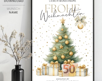 Weihnachtsgeschenk Geldgeschenk Weihnachten, Geld verschenken zu Weihnachten, personalisiertes Geldgeschenk Weihnachtsbaum, Sofortdownload