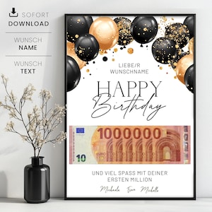 Geldgeschenk Deine erste Million zum Geburtstag, Personalisiertes Geldgeschenk, Last-Minute Geburtstagsgeschenk zum Selbstdrucken