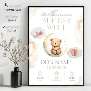 Carta natal personalizable, regalo de dinero para el nacimiento, anuncio de nacimiento para imprimir usted mismo, idea de regalo para el nacimiento, descarga instantánea