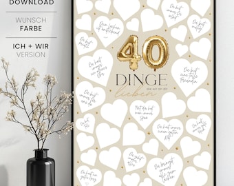 40 Dinge, die wir an dir lieben Poster, personalisierbares Geschenk zum 40. Geburtstag, 40 Gründe warum wir dich lieben, Sofortdownload