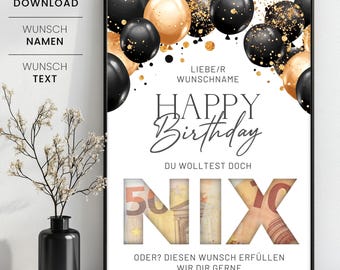 NIX Geldgeschenk zum Geburtstag, Vorlage zum Selbstausdrucken, Kreative Geschenkidee "Du wolltest doch NIX", Last Minute Geschenk