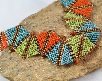 Summer Hot Color Block Beadwoven Triangles Bracelet