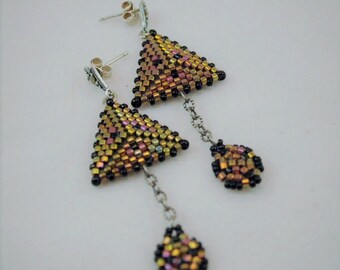 Dimensional Beadwoven Triangle Earrings