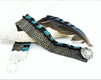 Bird Feather Bracelet Blue Black Bracelet Band Cuff