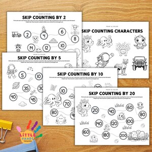 Juego de tableros de conteo de saltos (4) - Imprimir y colorear, recursos para la educación en el hogar, actividades matemáticas tempranas, habilidades de multiplicación, hojas de matemáticas imprimibles
