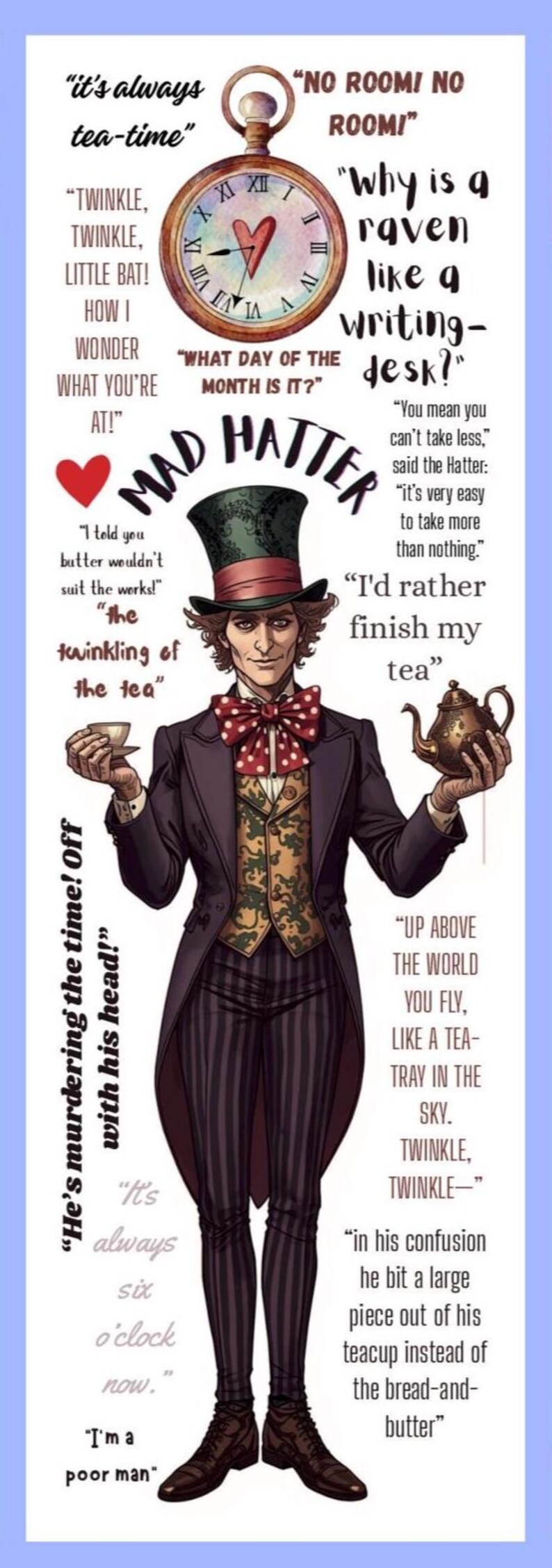 Hatter Text Steampunk Alice Mad Hatter Queen of Hearts Bookmarks - Set of 5 ...