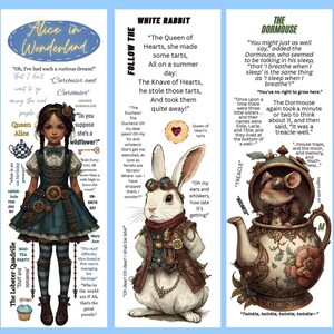 Marcapáginas Steampunk de Alicia y el Conejo Blanco - Juego de 5 (Descarga digital)