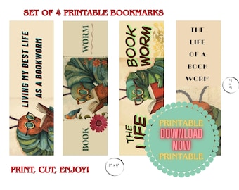 Life as a Bookworm Bookmarks - Set of 4 Printable - Digital Download